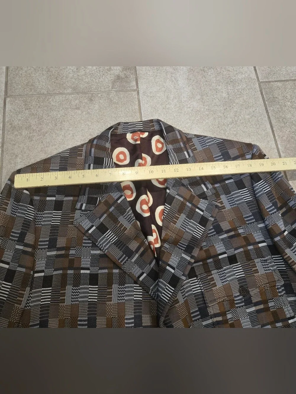 Vtg 1972 Bespoke Nat Diamond Blazer 42 L? Psychedelic Mod Lining Pattern Jacket